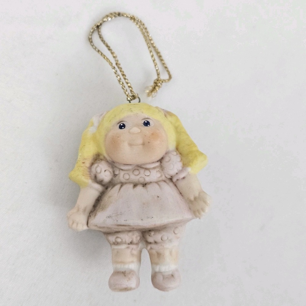 Cabbage Patch Kids Ceramic Ornament 2.5" Blonde With Tag (AA) 1984 OAA Vintage